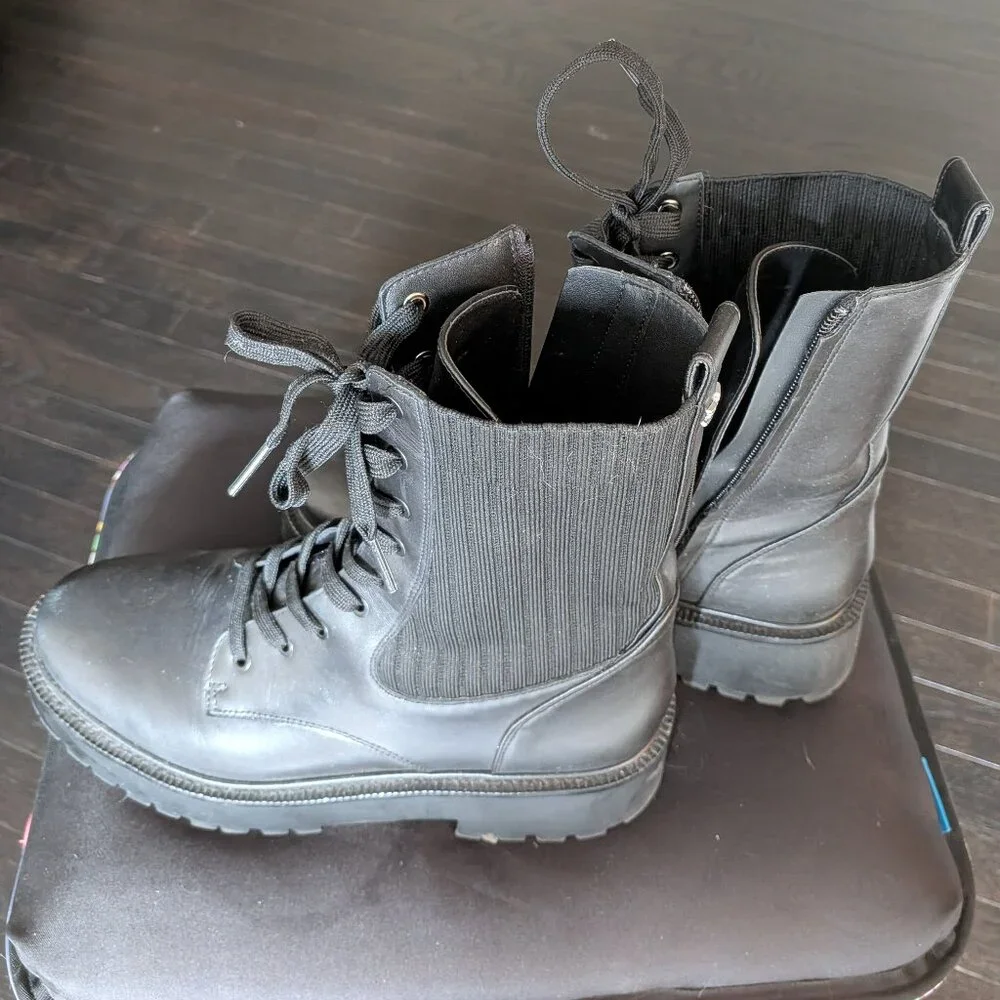 Black Sam Edelman Lydell Mixed Media Combat Boots | Size 10M - Picture 3 of 5